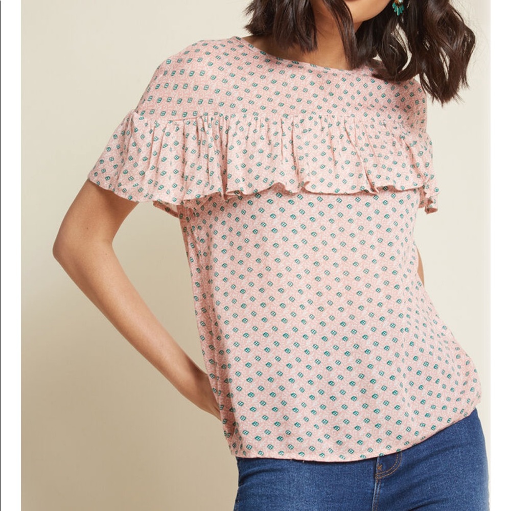 MODCLOTH LET IT GLEE RUFFLE TOP PINK FLOWY LIGHTWEIGHT NWT XS